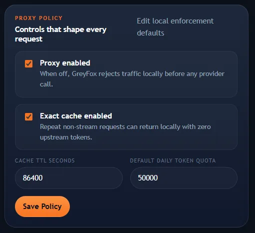 GreyFox proxy policy interface screenshot