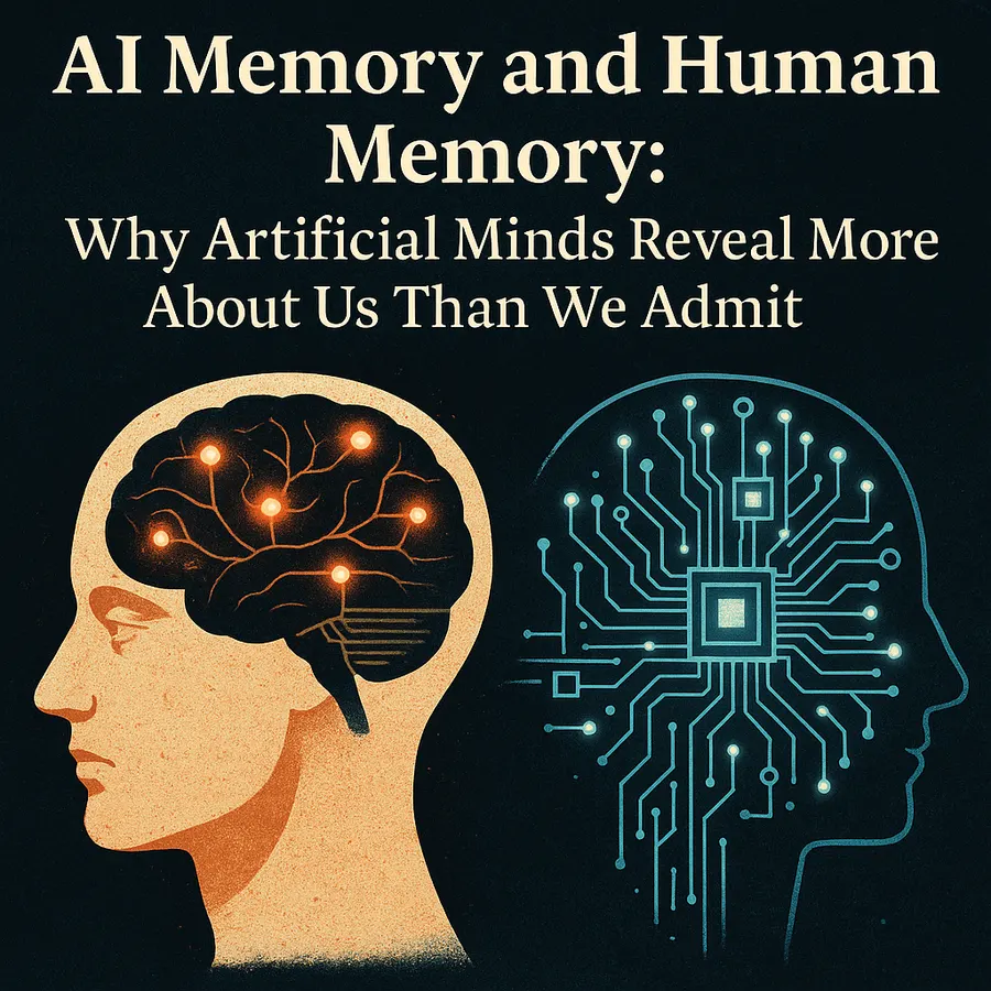 Abstract illustration comparing AI memory and human memory